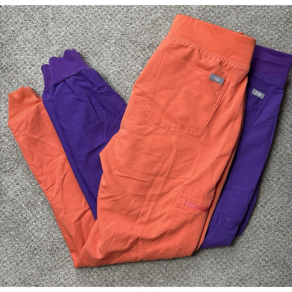 Lot Of 2 Figs XS Zamora Jogger Scrub Pants Deep Purple Space Dye Orange Rare